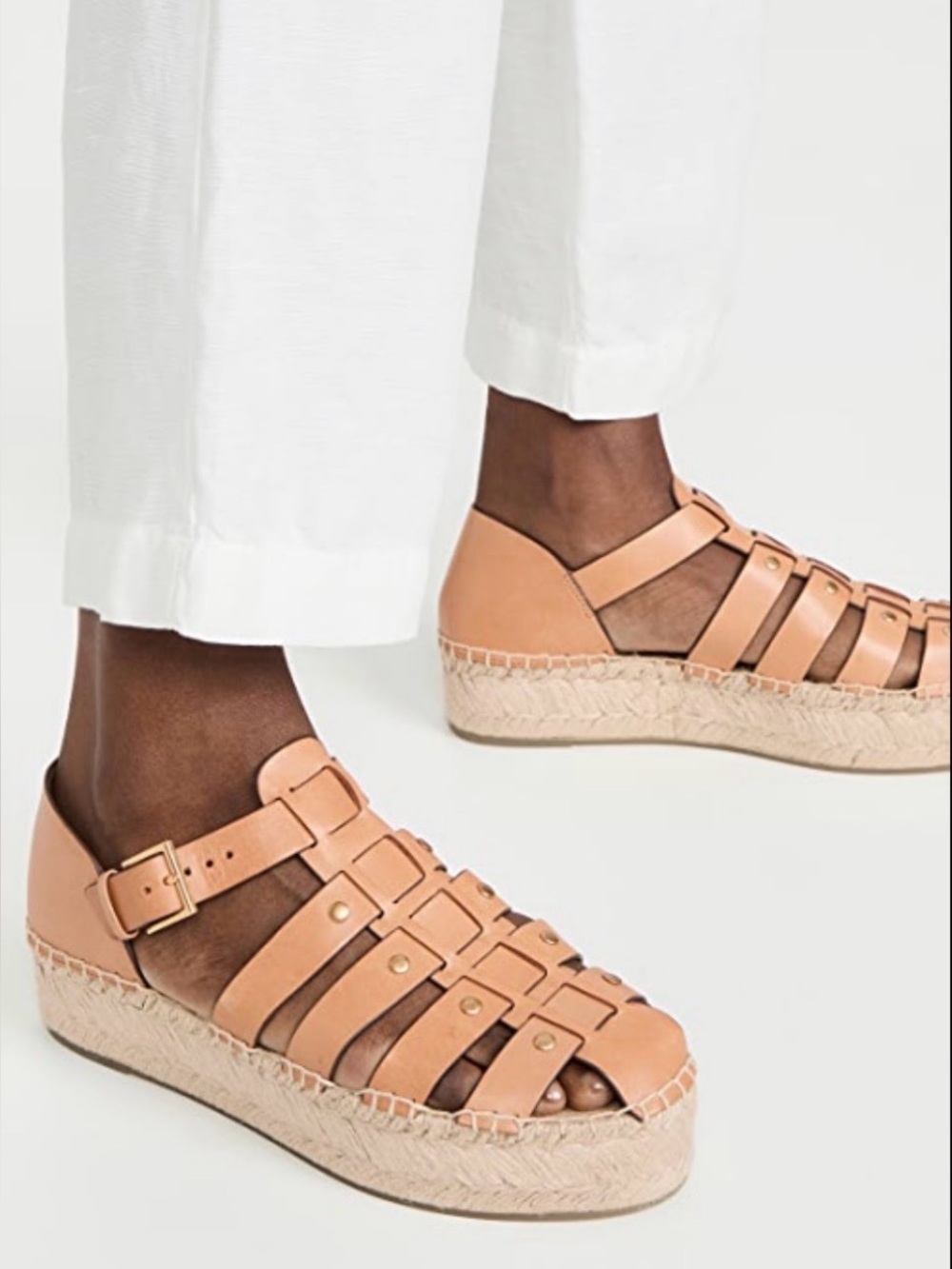 Tory Burch Tan Leather Fisherman Platform Espadrilles Womens 7.5